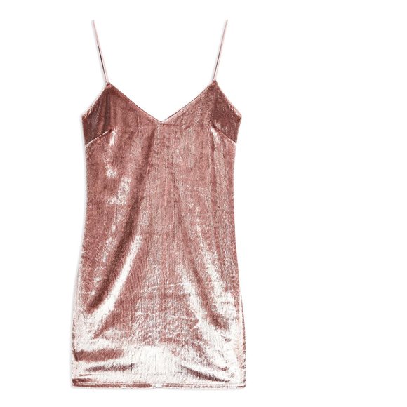 TOPSHOP ROSE PINK GLITTER VELVET SLIP DRESS Short - Picture 4 of 4